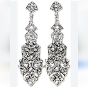 Retro style designed Austrian Crystal Silver Dangle Earrings